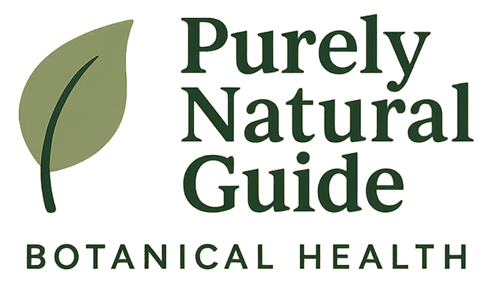 Purely Natural Guide logo with green leaf icon and the subtitle Botanical Health