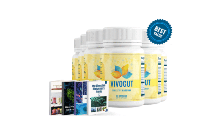 VivoGut gut health supplement with 14 natural nutrients and 60-day money-back guarantee